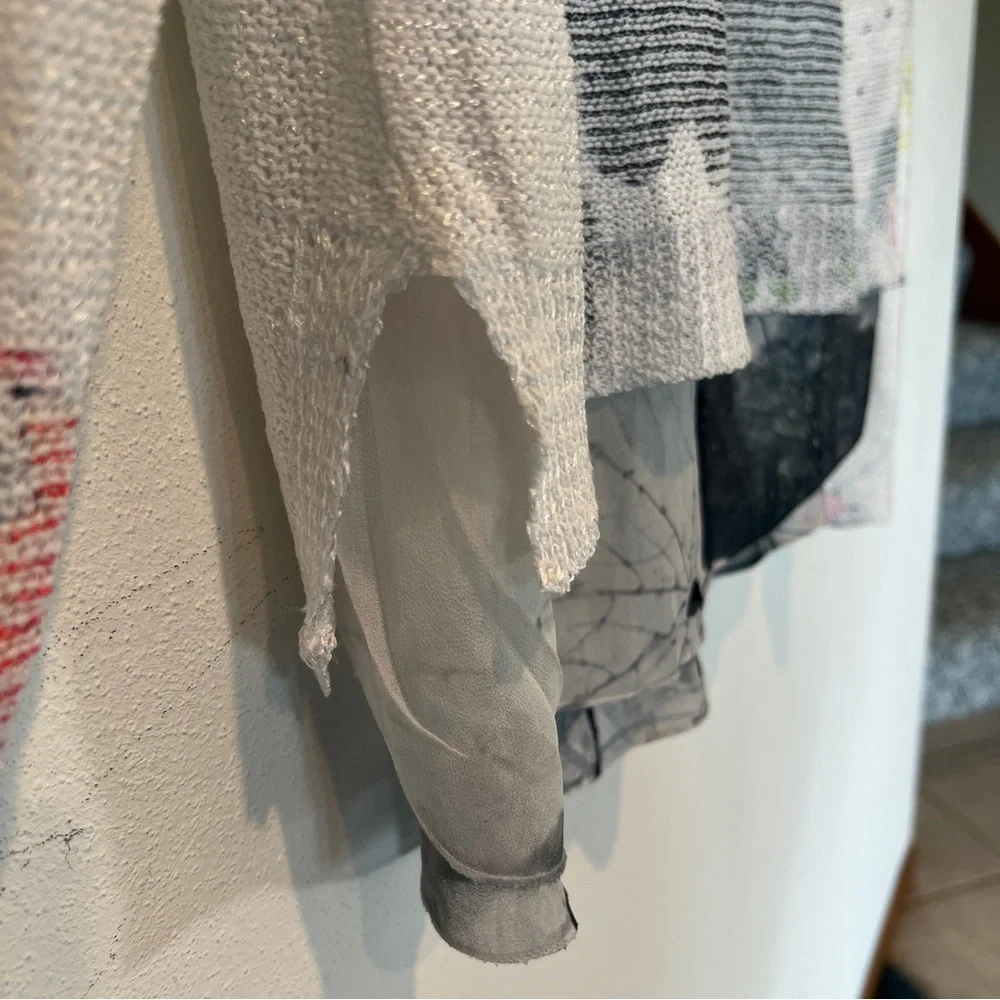 Sioni Lightweight Open Knit Watercolor Floral Layered Long Sleeve Sweater - Picture 3 of 9